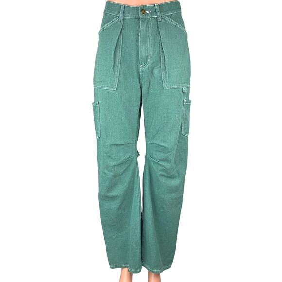 Lioness Miami Vice Green Wide Leg High Rise Baggy Oversized Cargo Denim Jeans XS - Picture 1 of 6